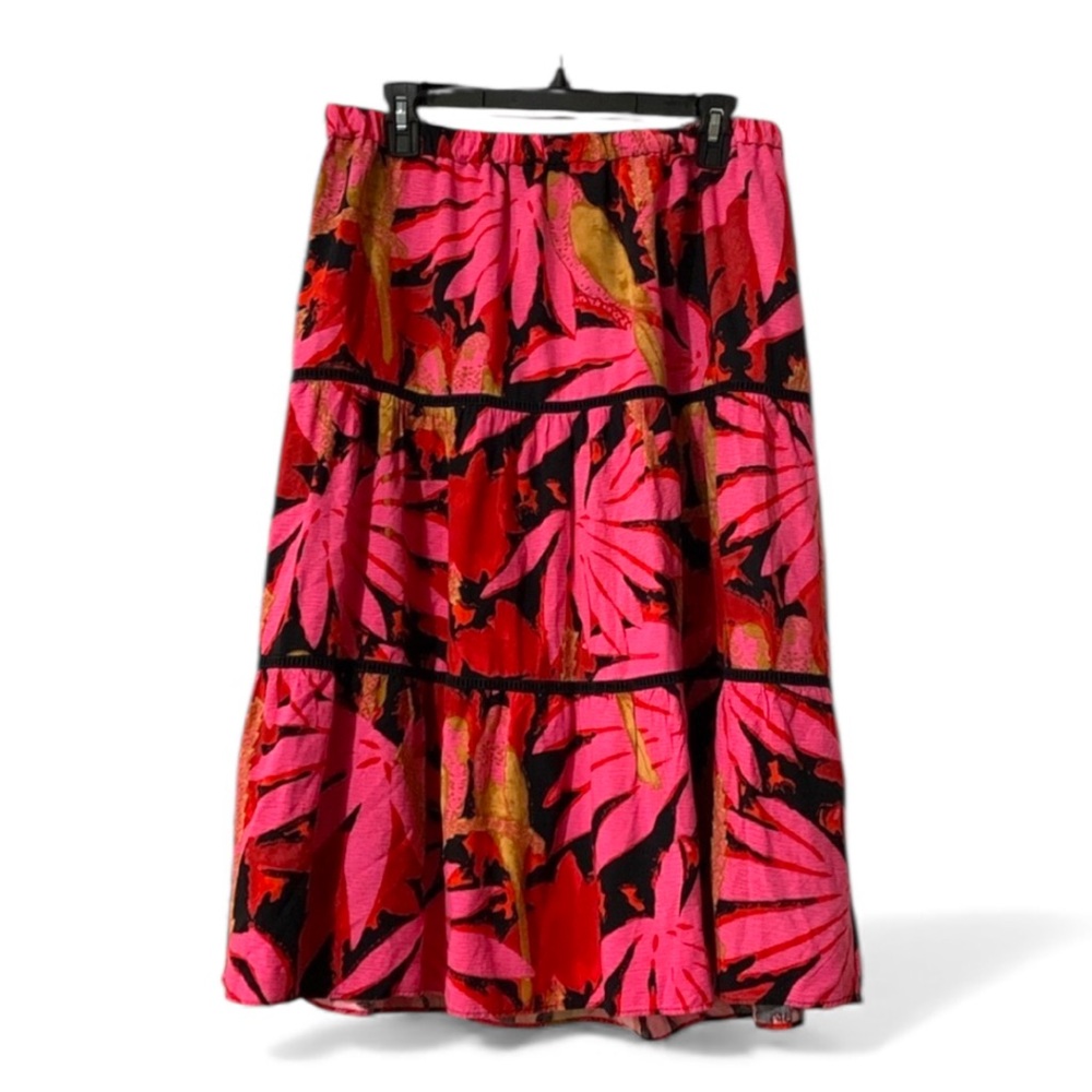 J.Crew Tropical Floral Tiered Midi Skirt Pull-On Elastic Waist Small - Picture 3 of 5